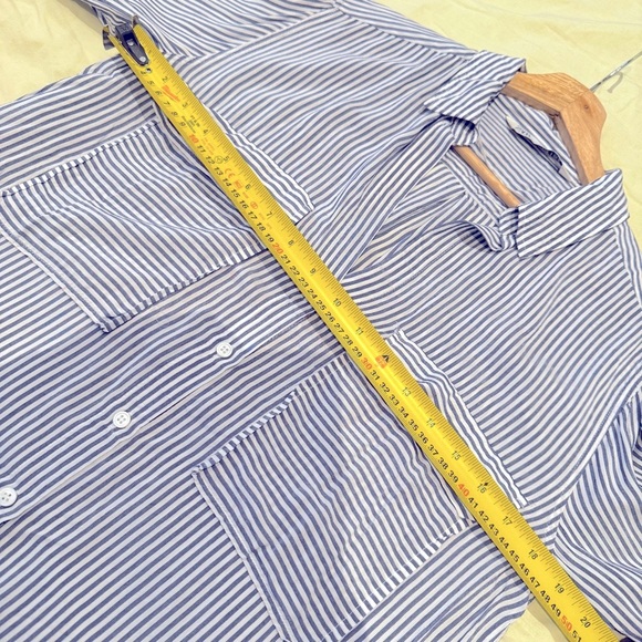 Zara Blue White Striped Viscose ButtonDown Collared Blouse, Sz S, Parisian Style - Picture 12 of 15